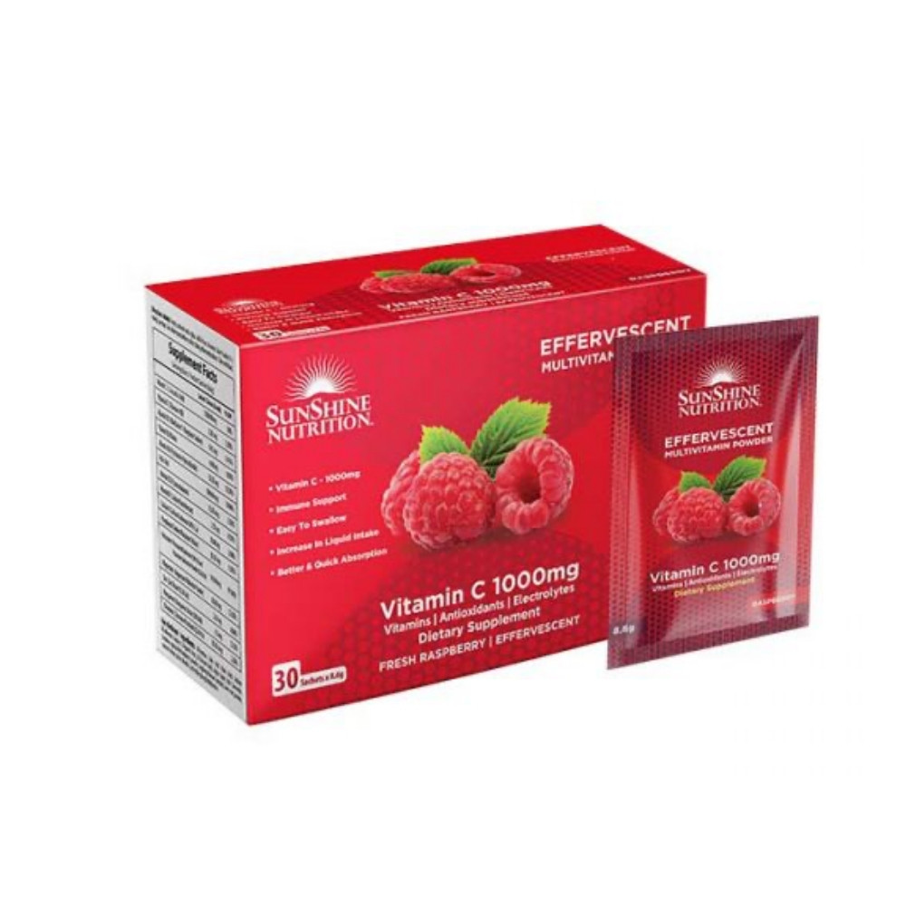 Sunshine Nutrition Vitamin C 1000mg Effervescent Multivitamin Powder – Raspberry 